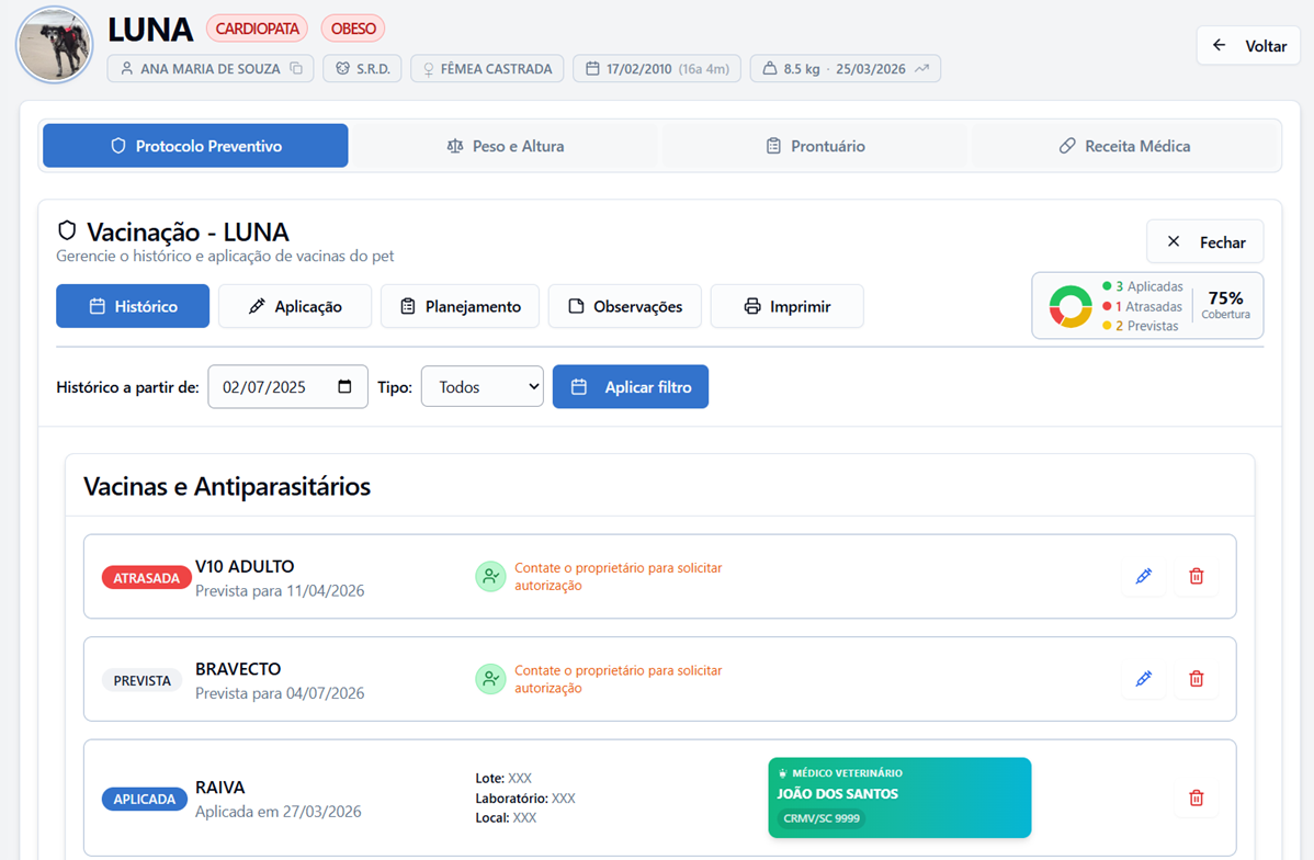 PetSys - Protocolo preventivo e vacinação
