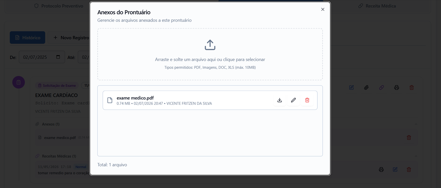 PetSys - Exames e anexos no prontuário